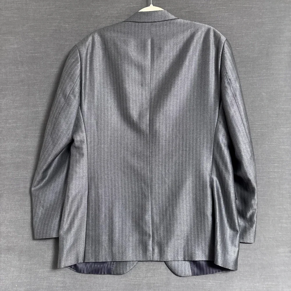 Tessori Suit 44L 43x36 Silver Herringbone 3 Piece Handmade Custom Italy Tall
